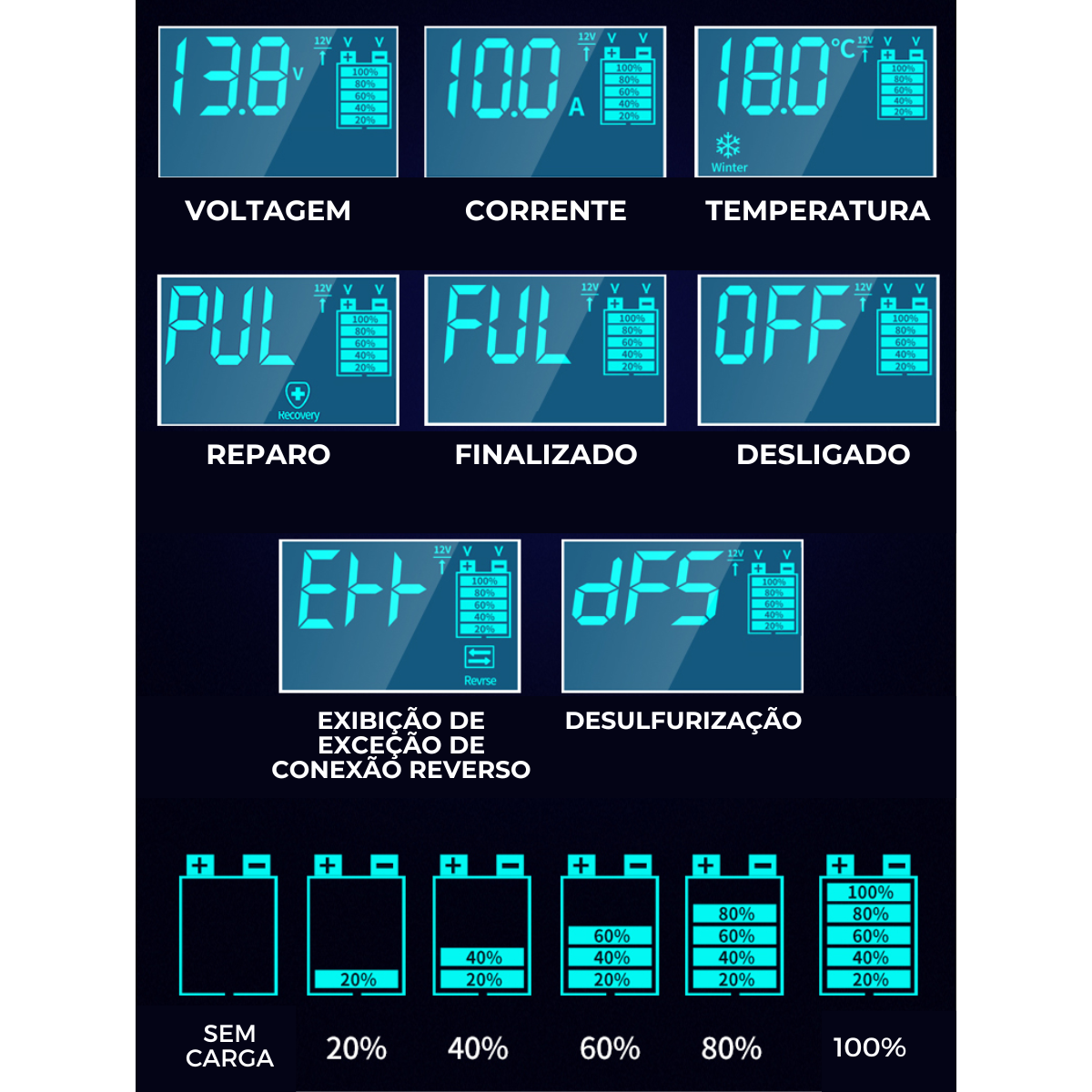 Carregador de Bateria Automotivo 12v/24v
