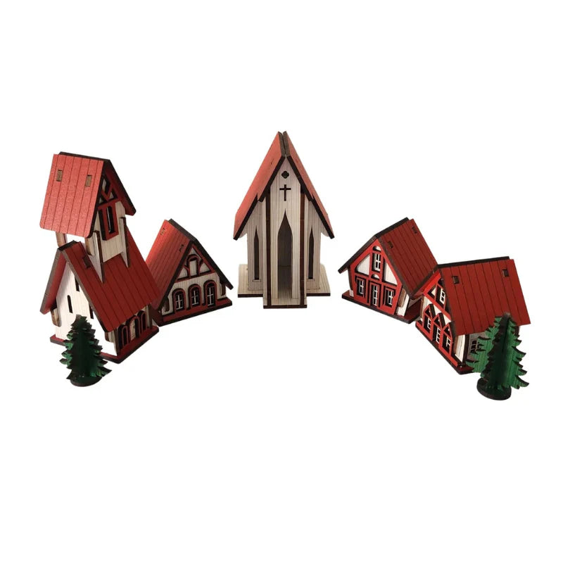 Cenário Vila de Natal 5 peças com Casas e Igreja