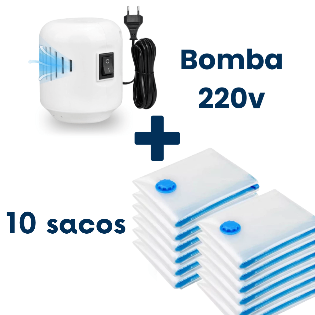 Vacuum Pro – Kit Sacos Compactador + Bomba Elétrica: Economize até 80% do espaço no armário ou na mala