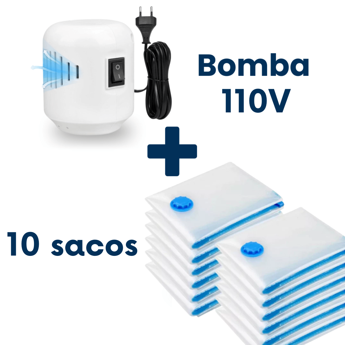 Vacuum Pro – Kit Sacos Compactador + Bomba Elétrica: Economize até 80% do espaço no armário ou na mala