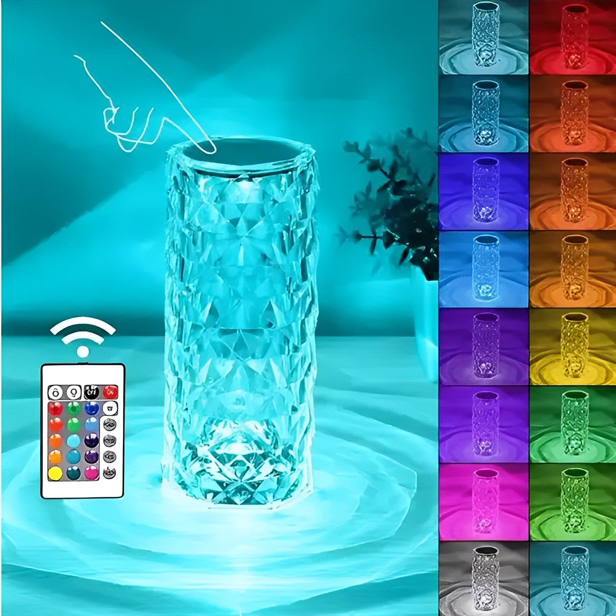 Luminária Cristal Diamante Touch 16 Cores - Luz personalizada, Luxo e Sofisticada