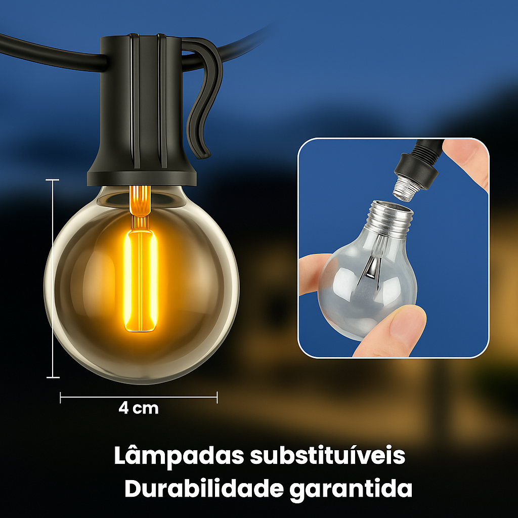 Varal com Lâmpadas Solares Decorativas à prova D'água
