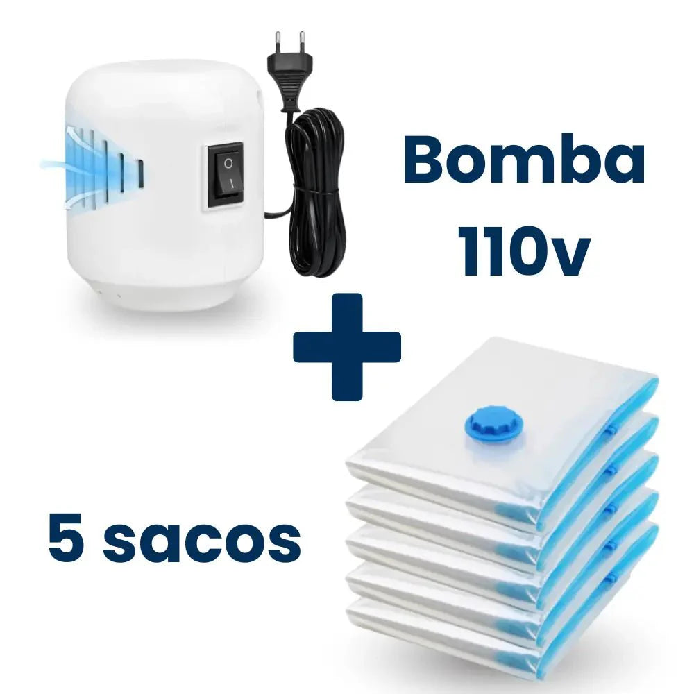 Vacuum Pro – Kit Sacos Compactador + Bomba Elétrica: Economize até 80% do espaço no armário ou na mala