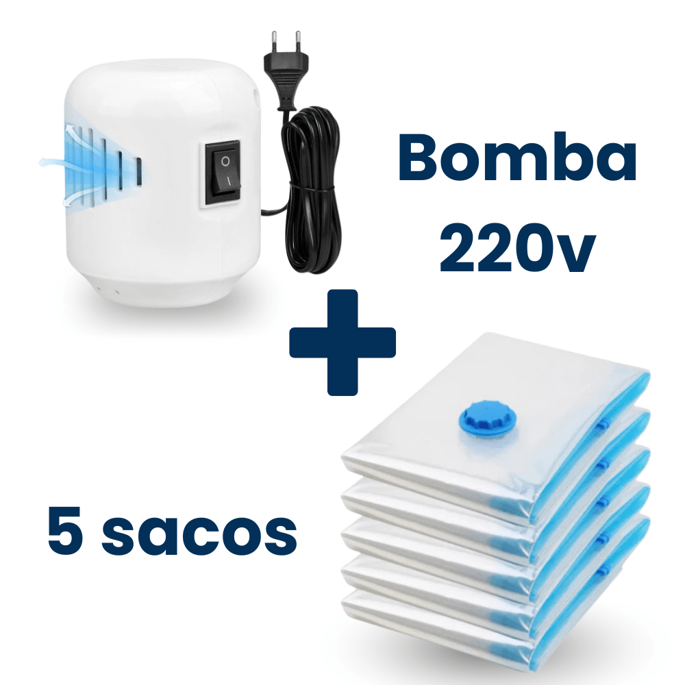 Vacuum Pro – Kit Sacos Compactador + Bomba Elétrica: Economize até 80% do espaço no armário ou na mala
