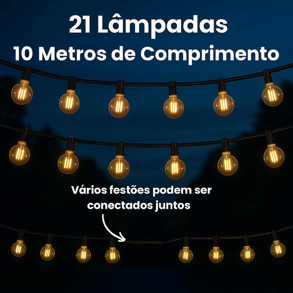 Varal com Lâmpadas Solares Decorativas à prova D'água